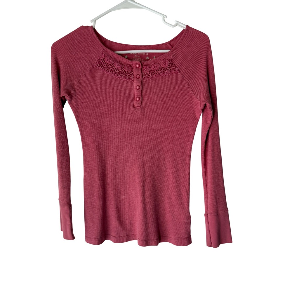 Mossino Supply‎ Co Y2k  Pink Thermal Henley Lace Long Slv Shirt Large Bella Swan
